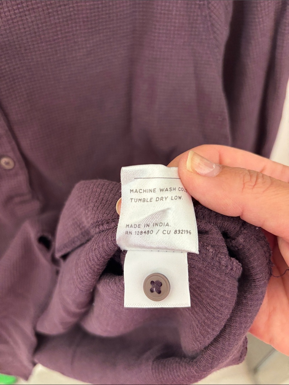 Pact Thermal Waffle Henley Plum Purple Organic Cotton size Small - Picture 5 of 7